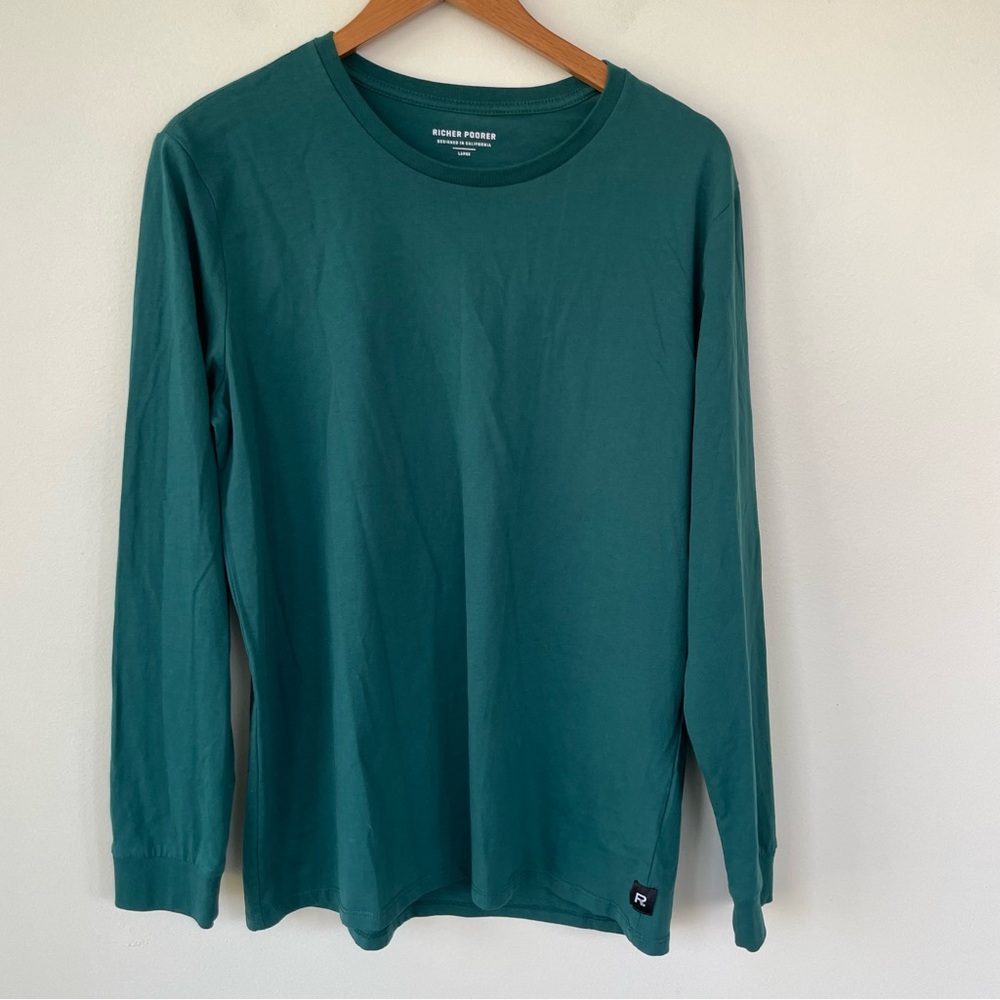 Richer Poorer Cotton Basic Long Sleeve Crew Neck Tee Shirt Green L Large